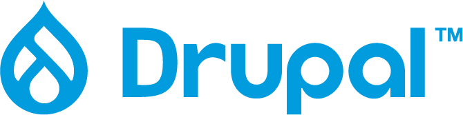Drupal Wordmark blue, horizontal format. 